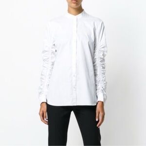Tibi Ruffle Sleeve Button Up Blouse Women’s 8 Med White Long Sleeves Minimalist